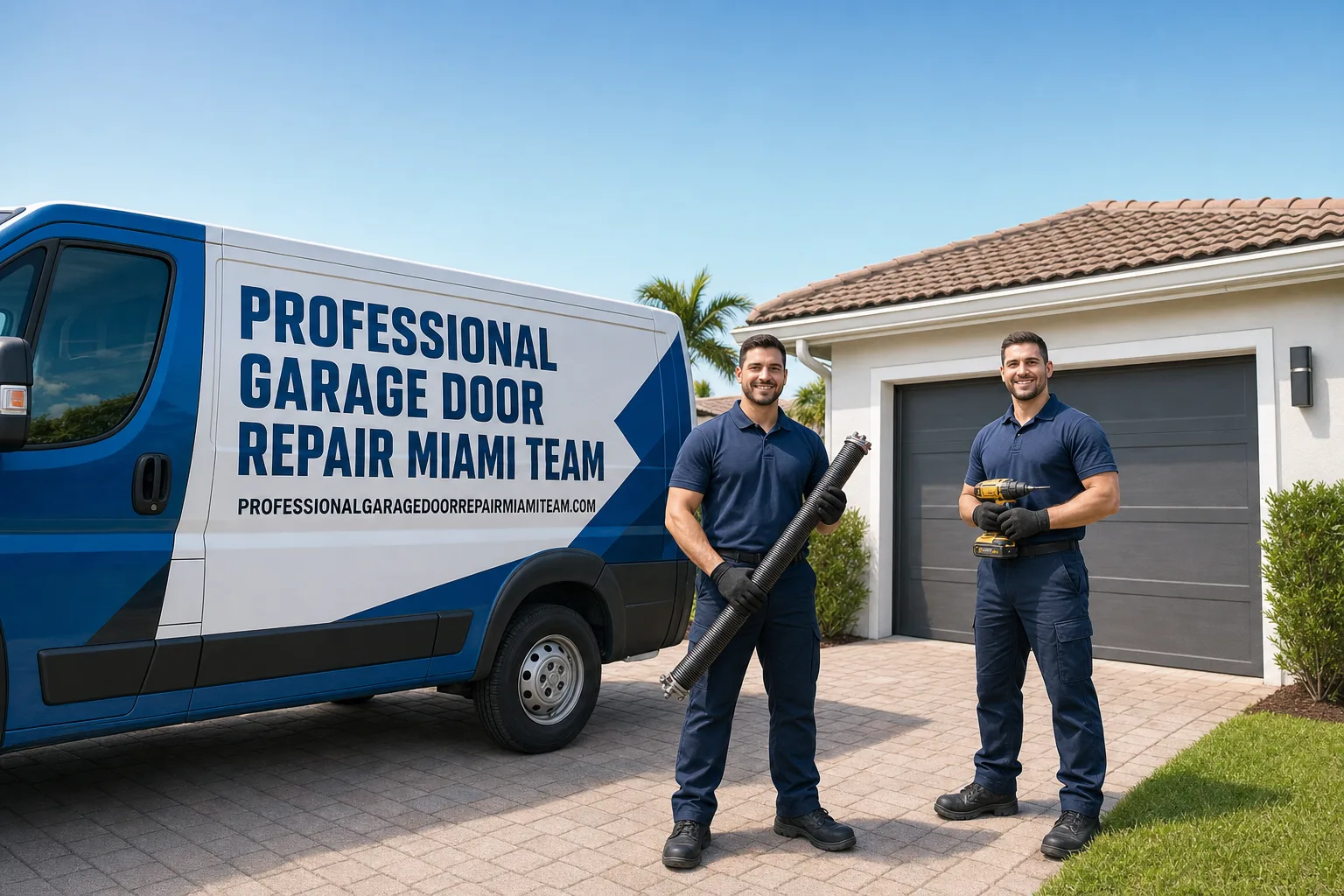 Professional Garage Door Repair Miami Team service vehicle and crew in Miami, FL